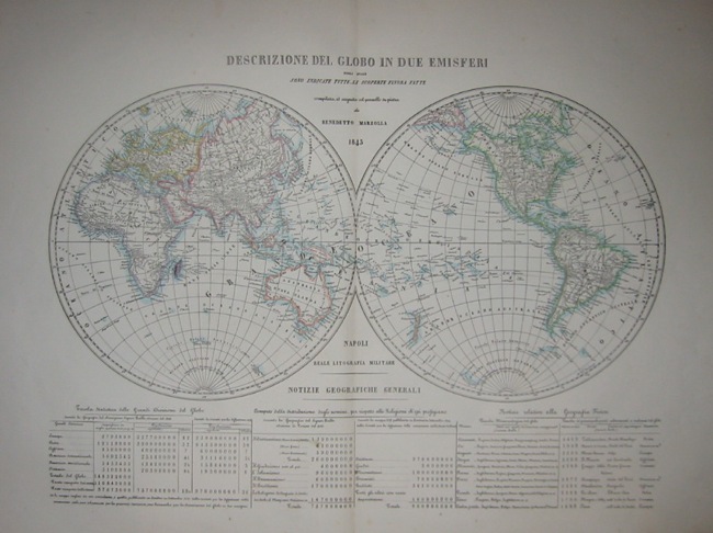 Marzolla Benedetto Descrizione del globo in due emisferi 1854 Napoli